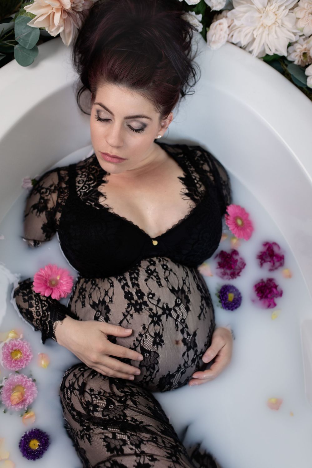 milk bath maternity photography