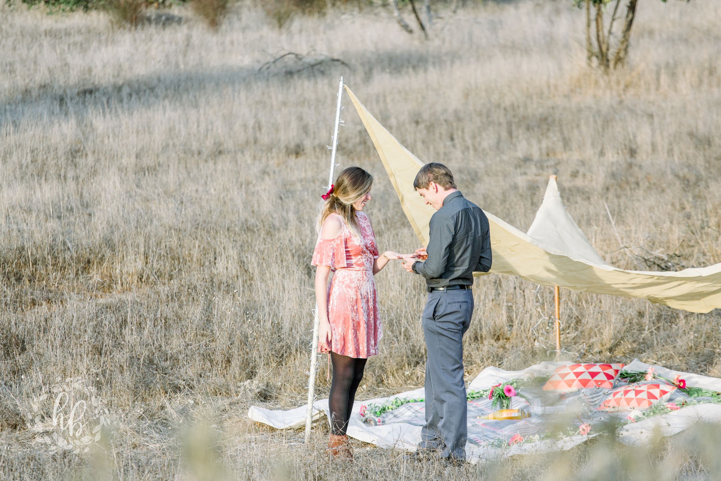 open field sunset proposal engagement photos
