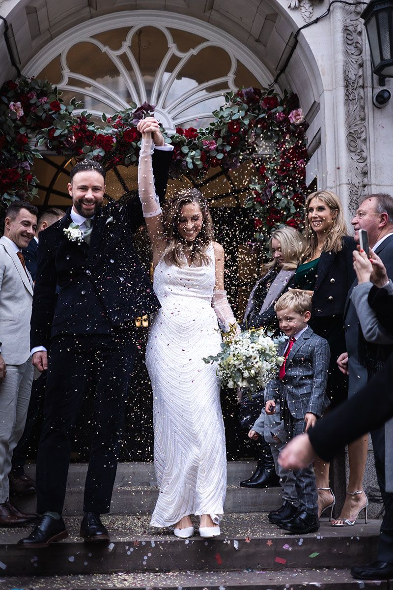 Confetti on the steps of Chelsea Old Town hall