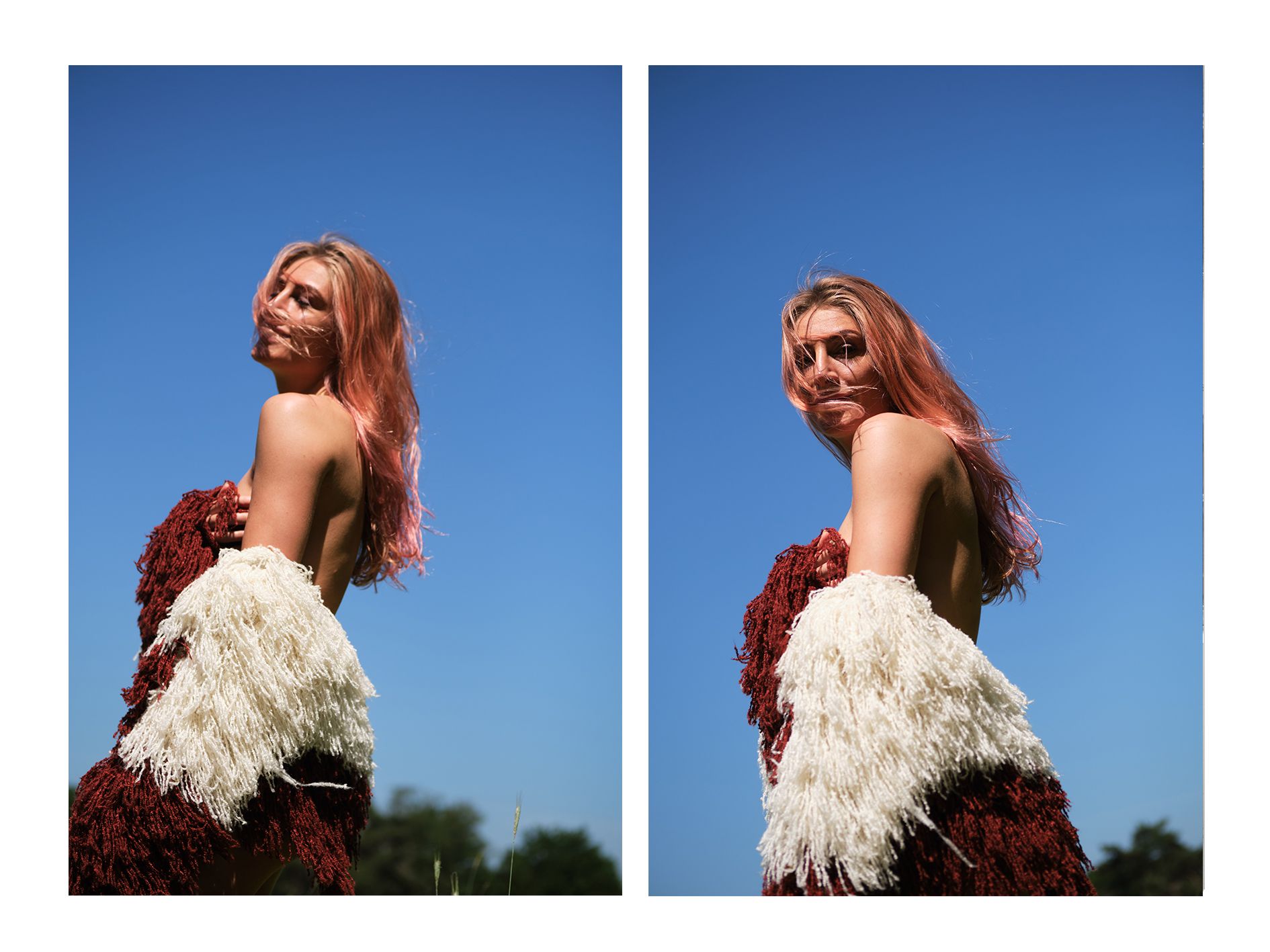 zara vintige vinted buiten blauwe lucht shoot fujixt3 model kamera express driftersandlovers scotch and soda pinkhair