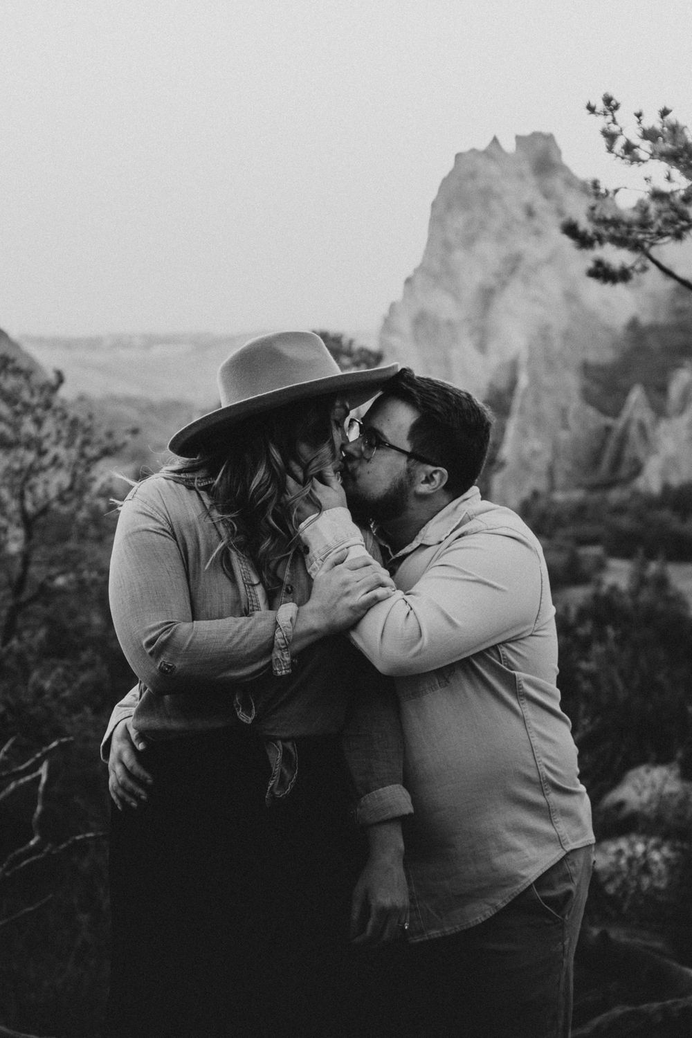 couple kissing in Colorado Springs during their engagement photos