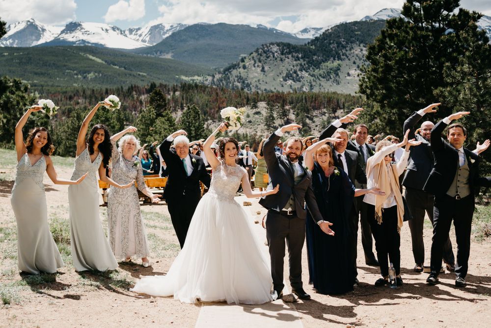 bridal party, grooms party, rmnp, ymca, ceremony, photography, colorado, estes park, forest wedding, classy, timeless