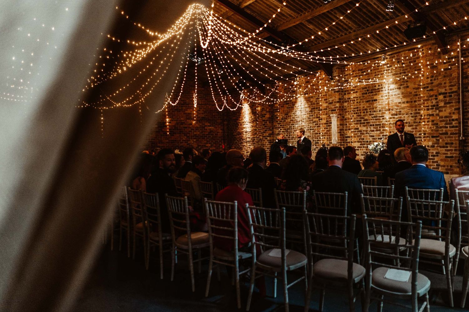 Kinkell Byre Wedding Ceremony with fairylight crown