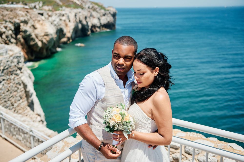 Groom and bride at Europa Point in Gibraltar