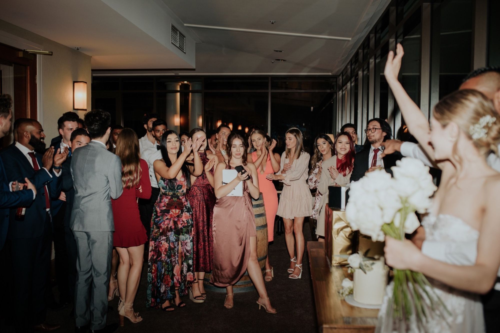 Wedding reception bouquet toss at Yarra Valley Lodge