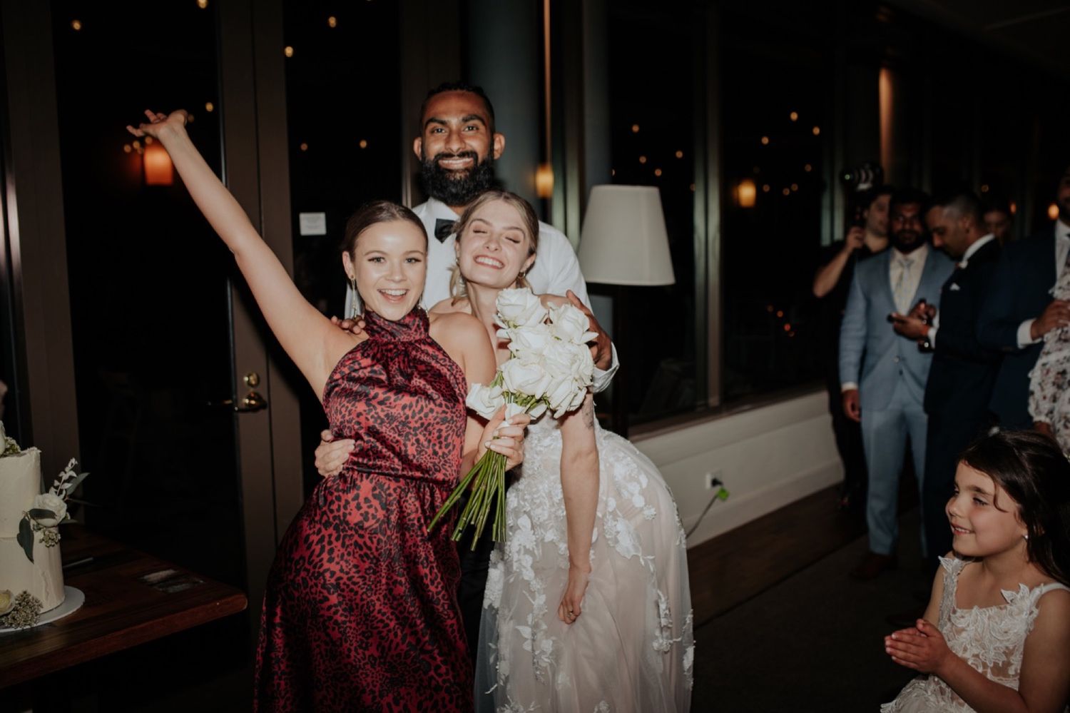 Wedding reception bouquet toss at Yarra Valley Lodge