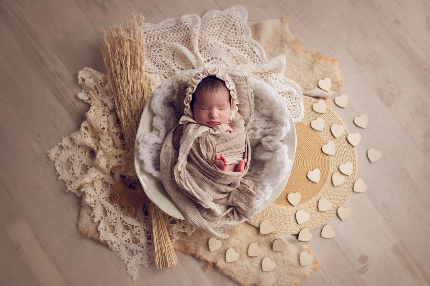 Boho set up newborn photography baby girl