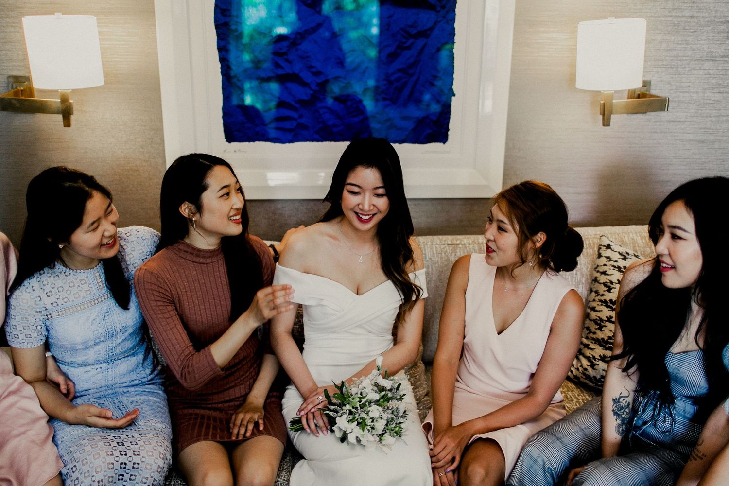bridal party candid moment with bride