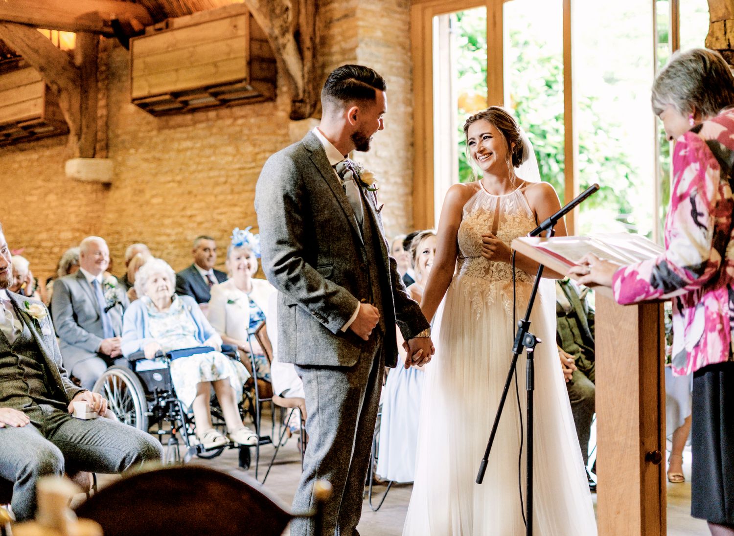 bride and groom get giggles during ceremony