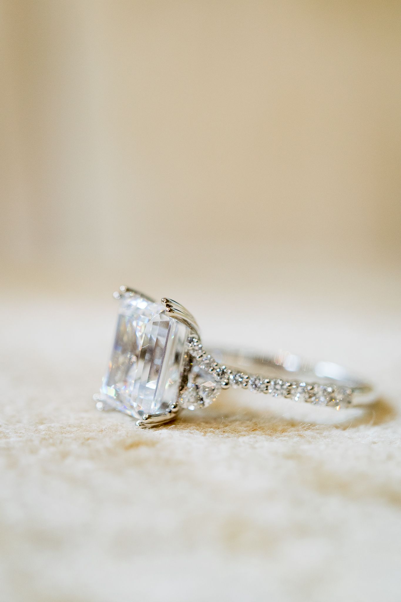 wedding ring, Emerald cut, side profile, detail shot, Benison, Cincinnati OH