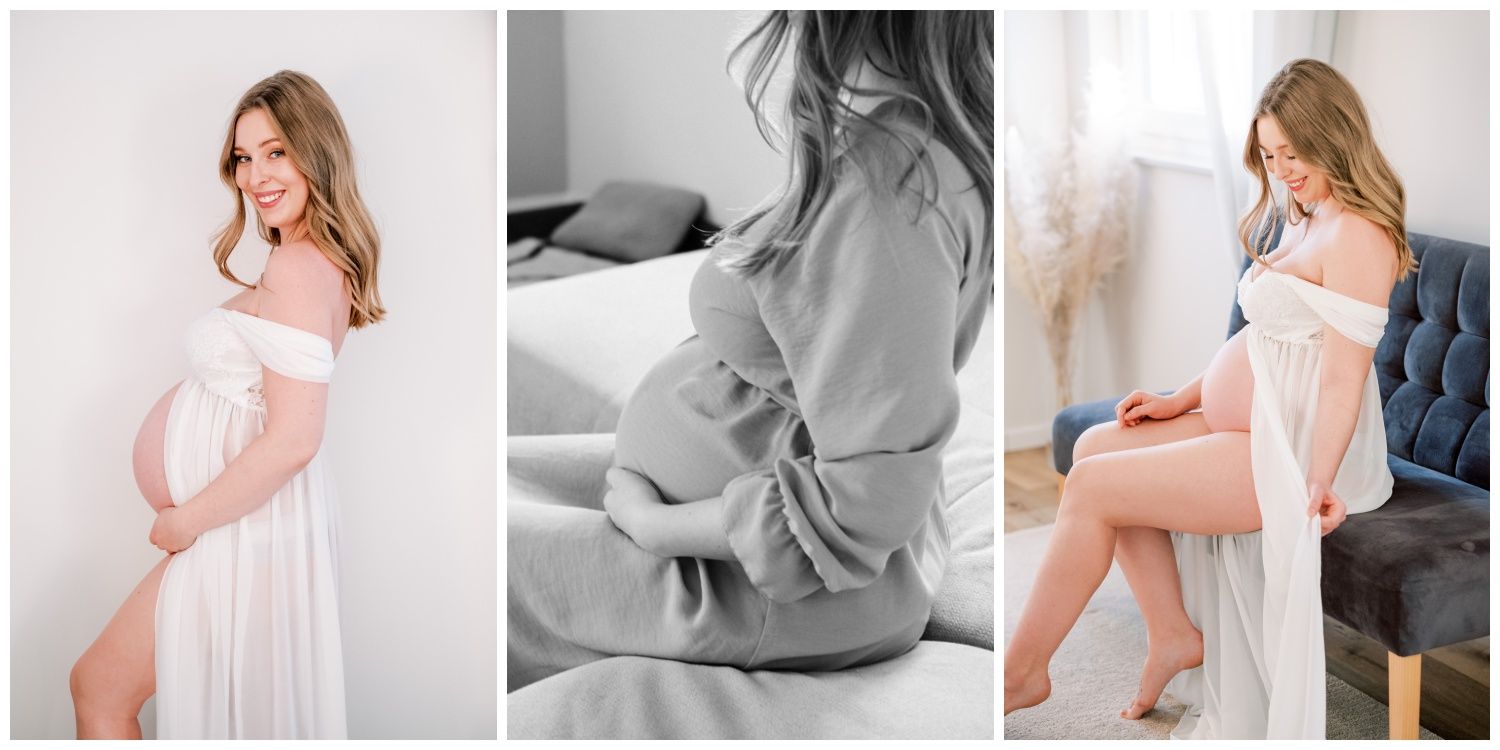 Frau mit Babybauch im Boudoir-Outfit