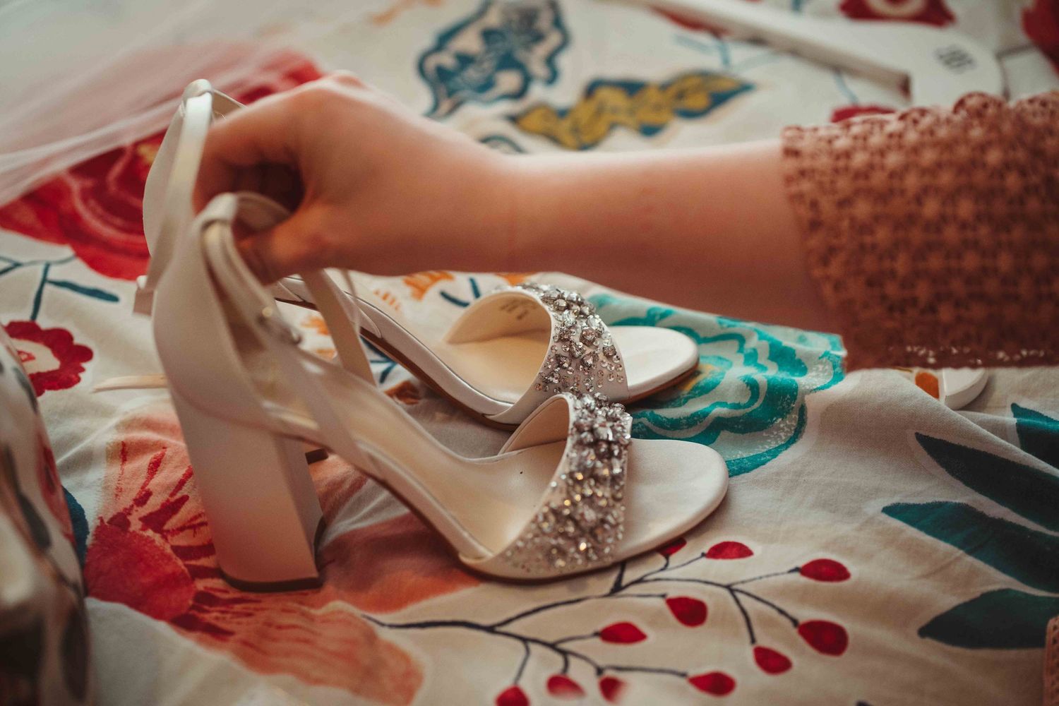 Embellished Bridal Shoes with a Chunky Heel Wedding Photography