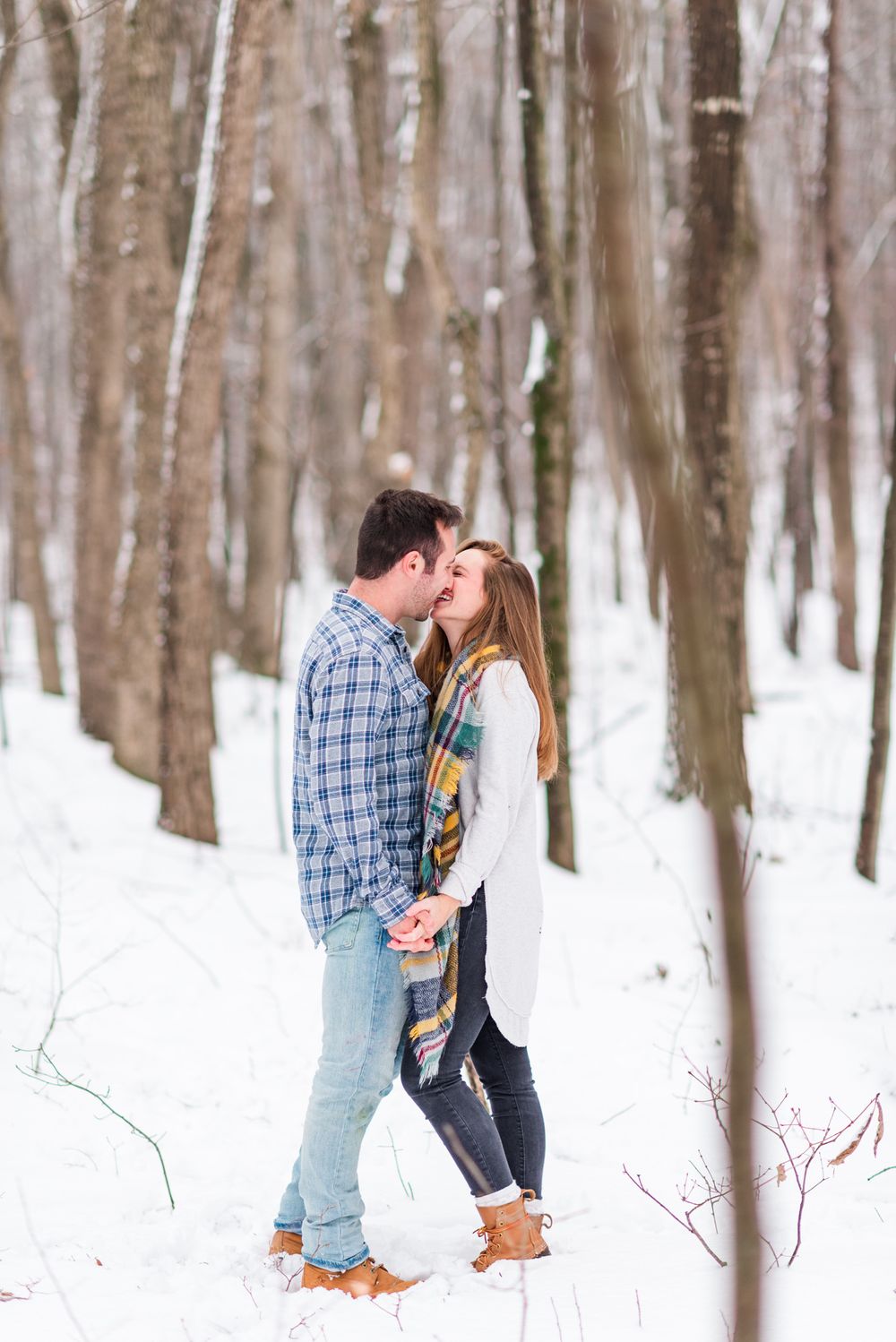 Winter and snow couple engagement in Harrisonburg Virginia