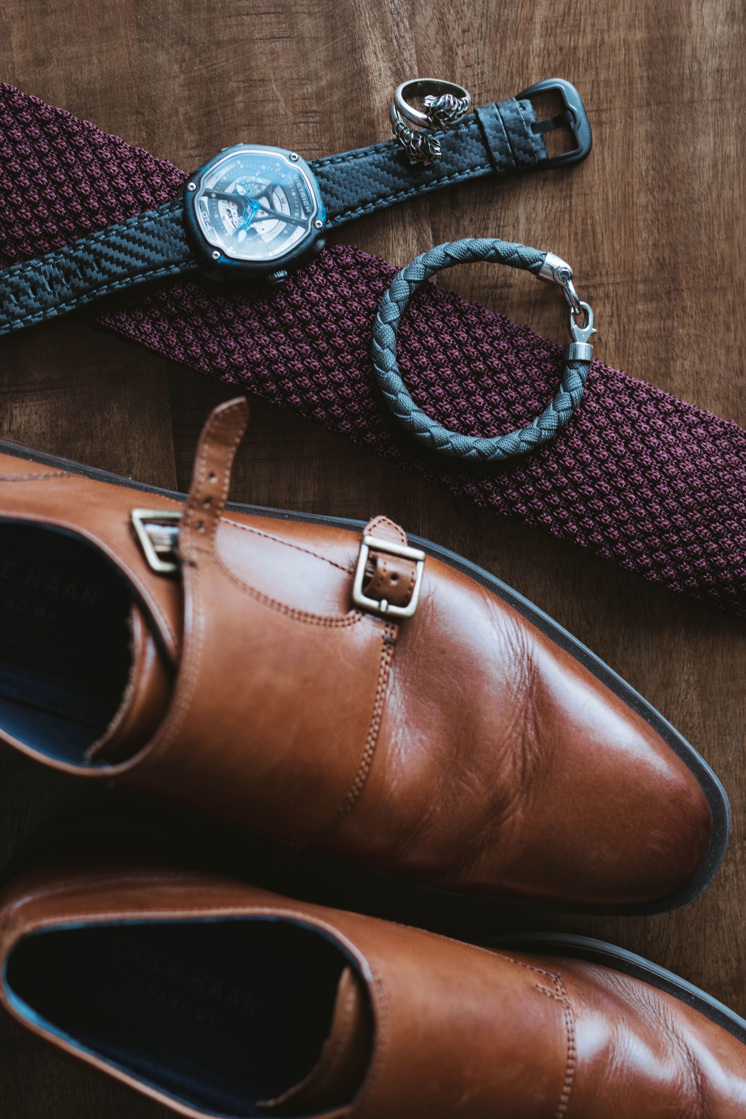 Men's accessories while getting ready for his wedding