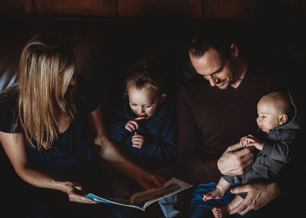family in home newborn session