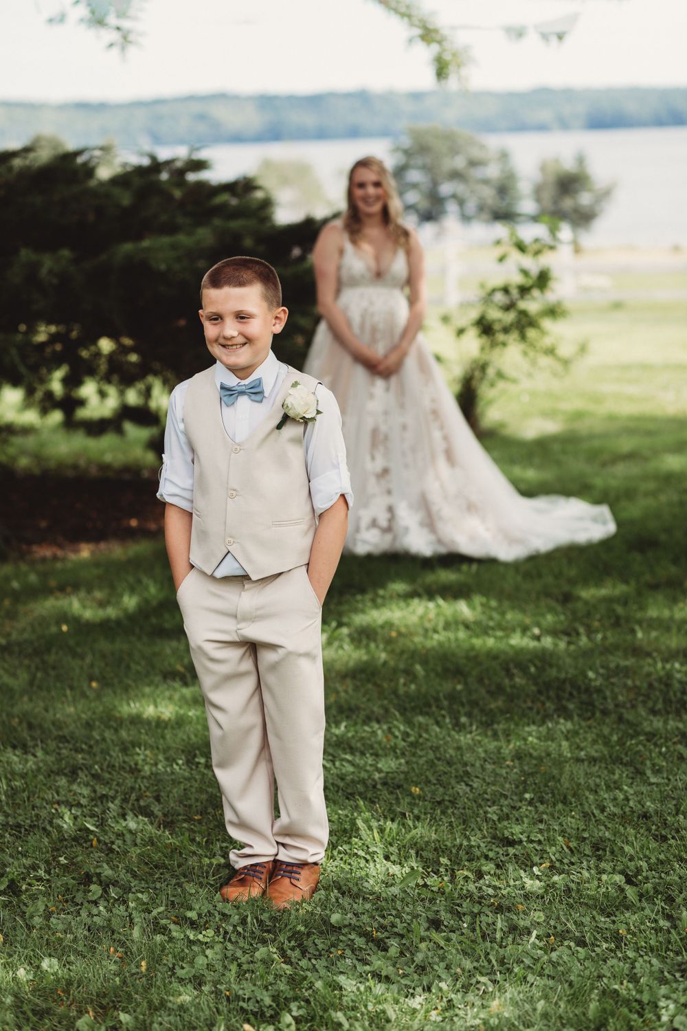 Professional wedding photo - first look with son