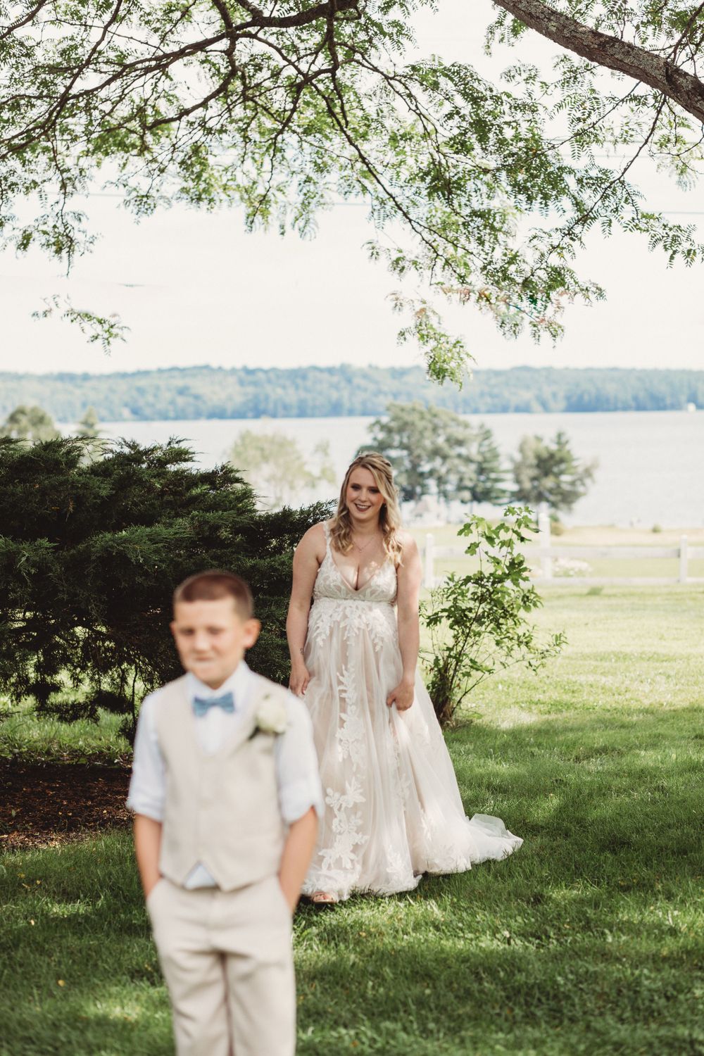 Professional wedding photo - first look with son