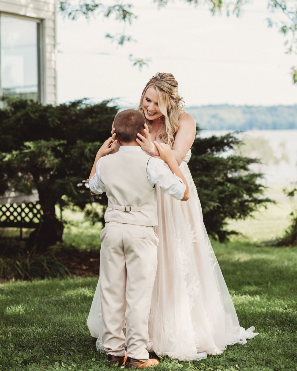 Professional wedding photo - first look with son