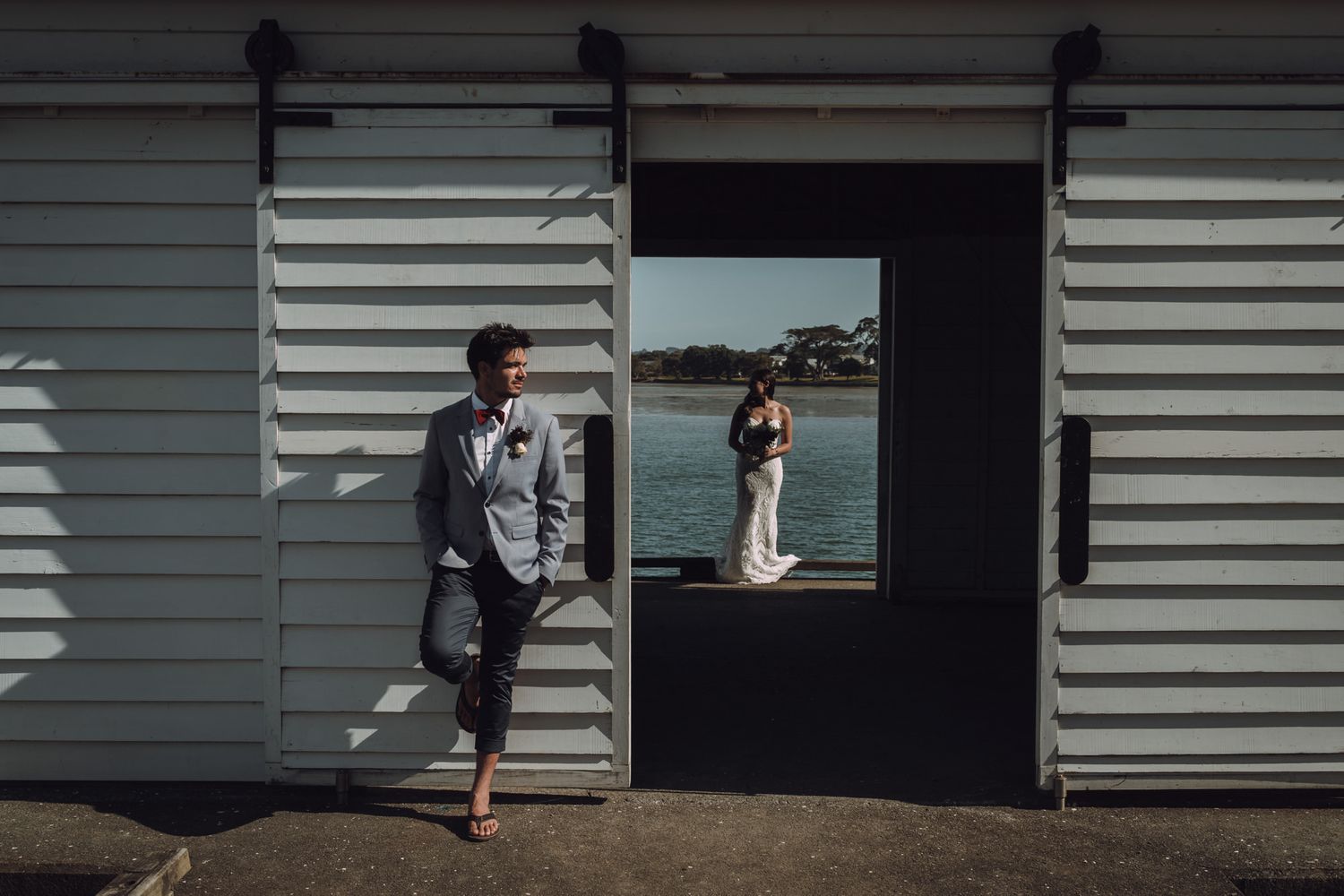 Big Omaha Wharf Wedding Couple