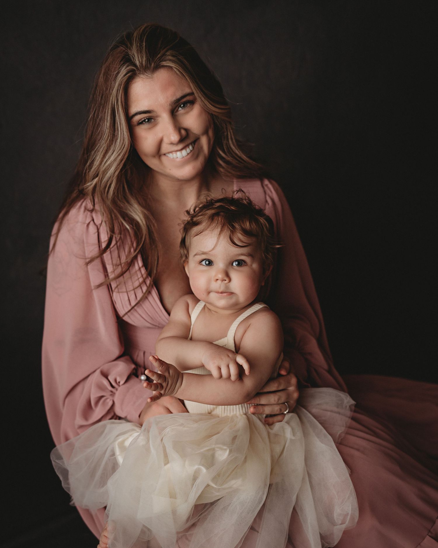 tulle dress for baby cream and pink long sleeve mauve pink dress studio session