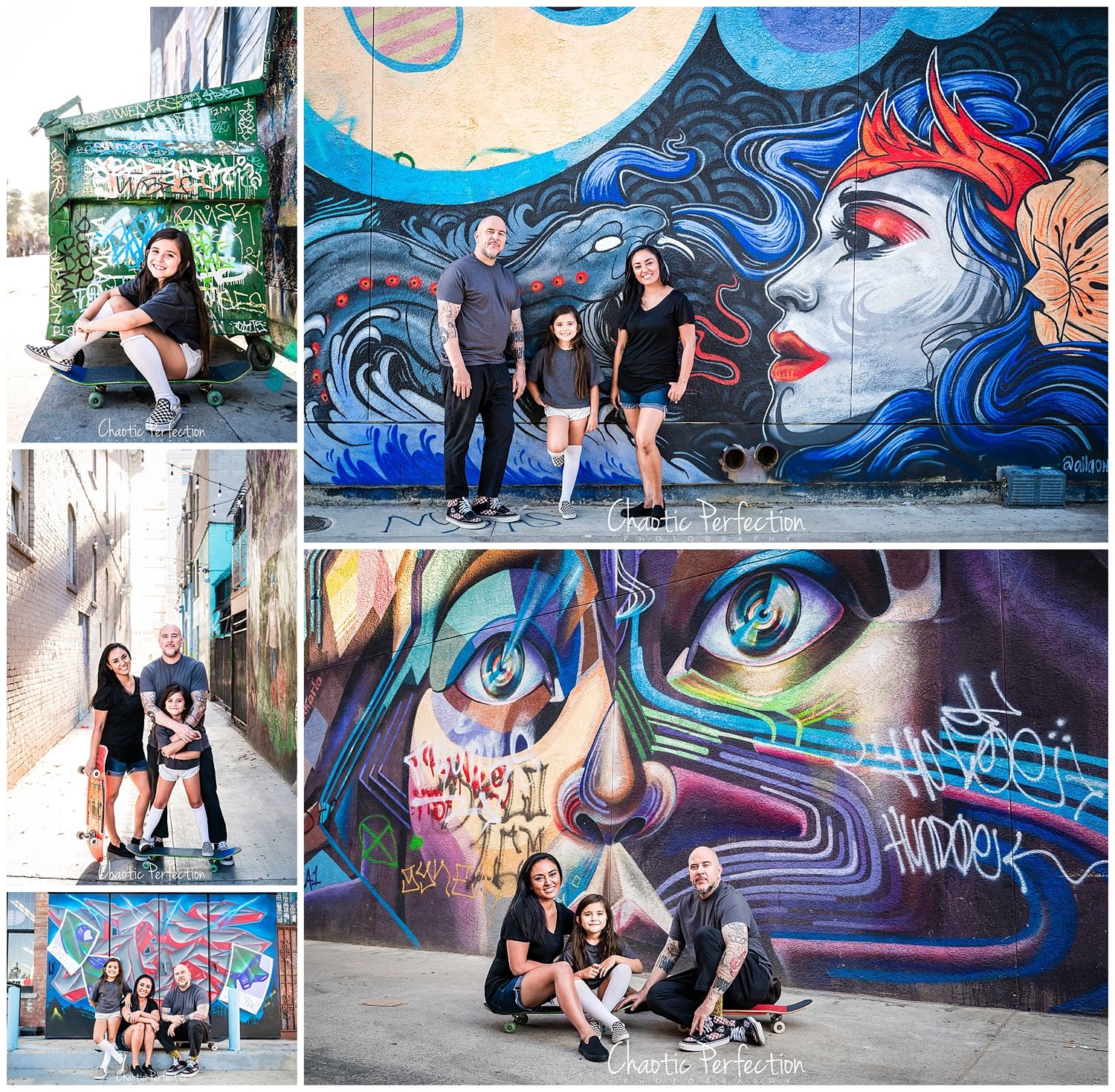 Image of a family in front of the graffiti walls in Santa Ana, CA