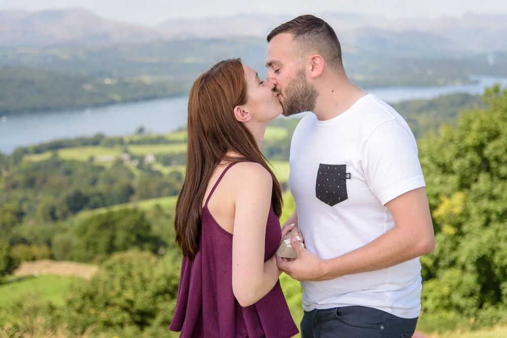 Newly engaged couple after surprise proposal photoshoot in Lake District