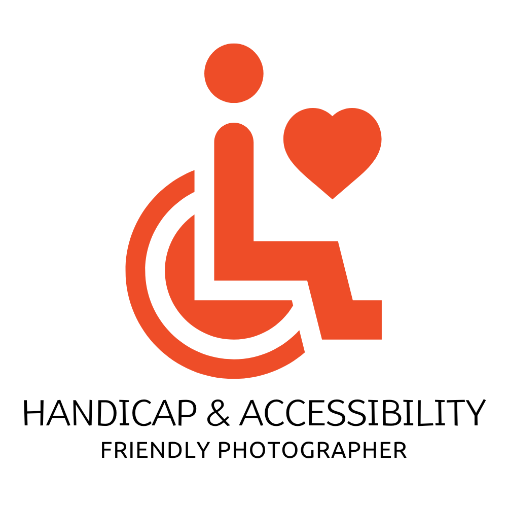 Orange accessibility icon showing wheelchair user with heart symbol.