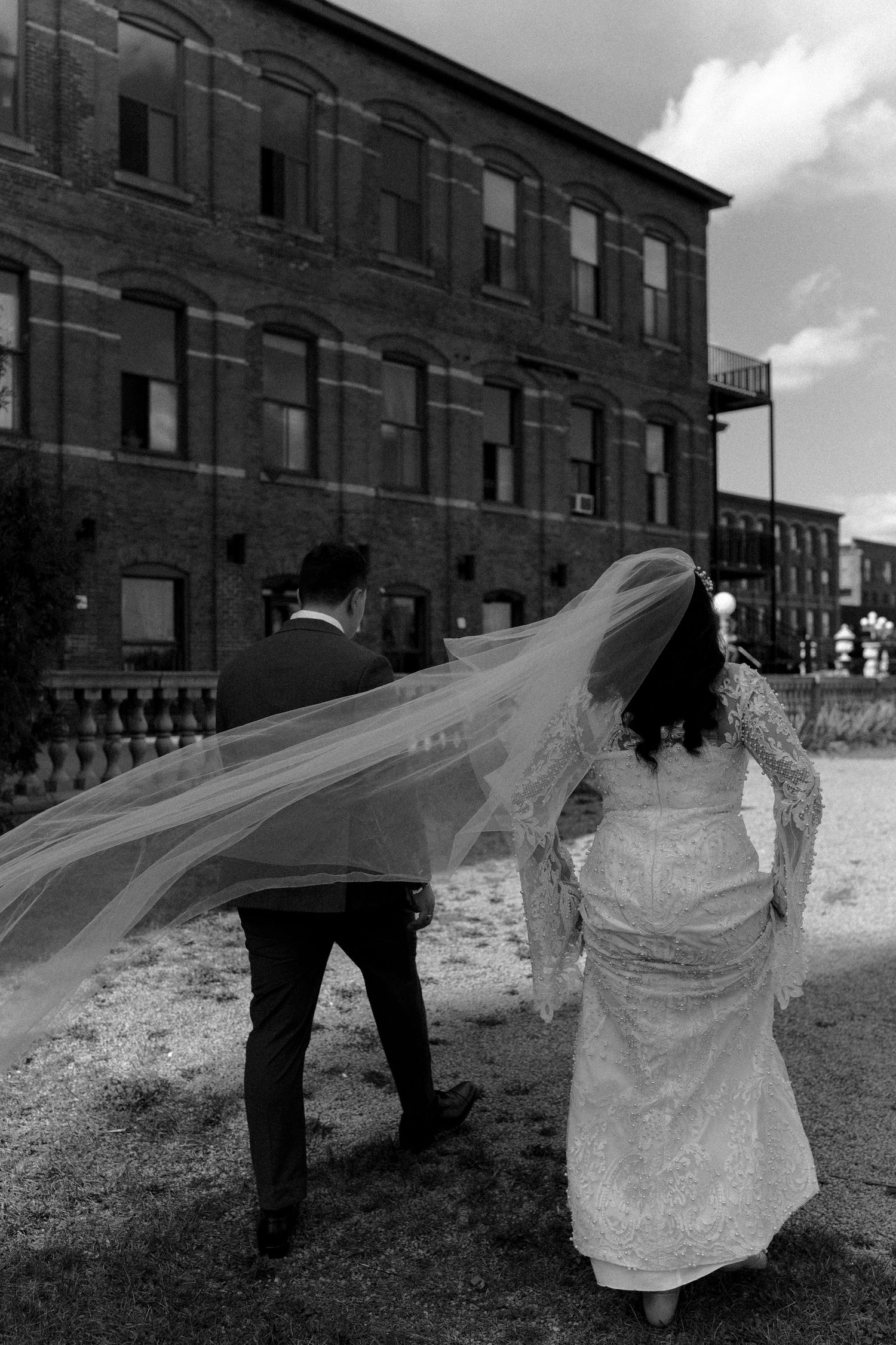 Bride and groom intimate wedding at l'ambroisie espace canal in montreal, quebec, canada.