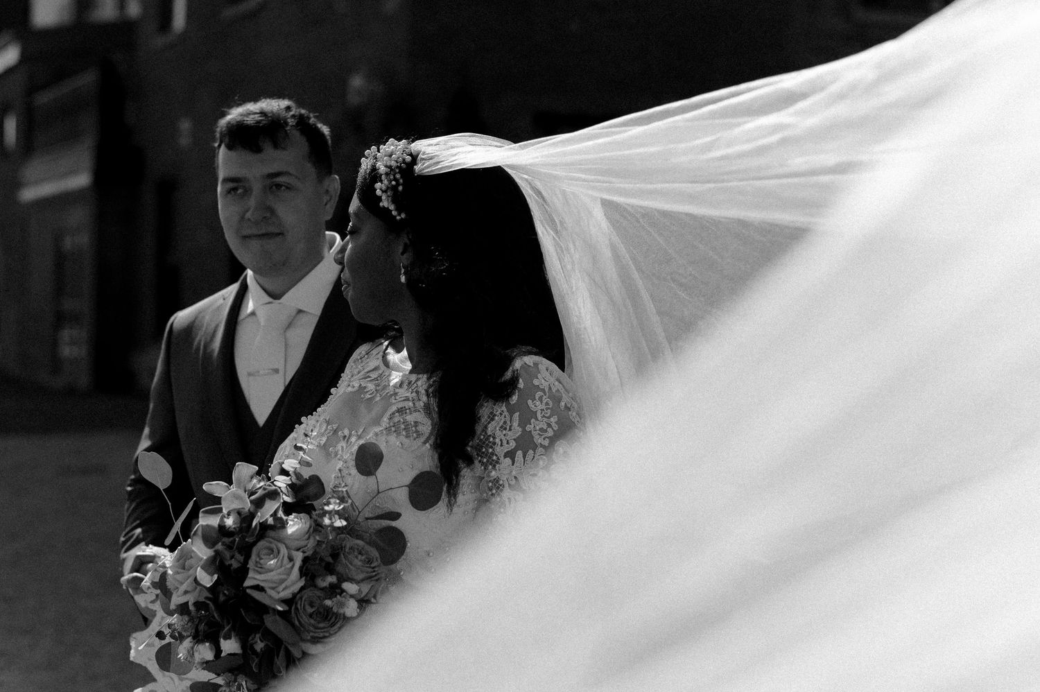 Bride and groom intimate wedding at l'ambroisie espace canal in montreal, quebec, canada.