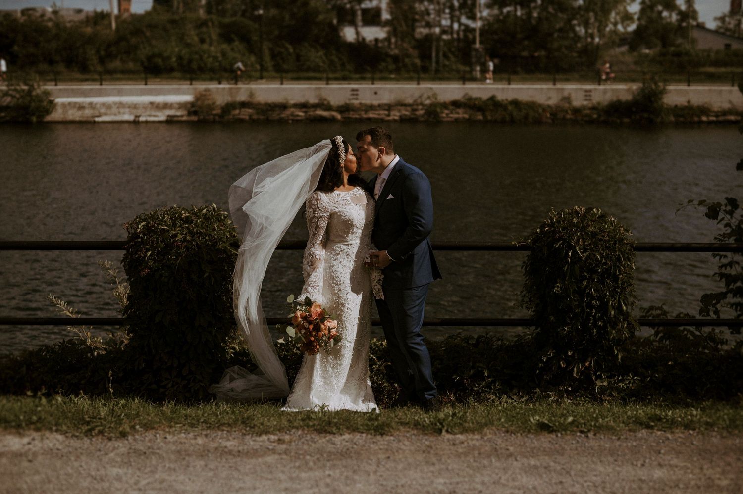 Bride and groom intimate wedding at l'ambroisie espace canal in montreal, quebec, canada.