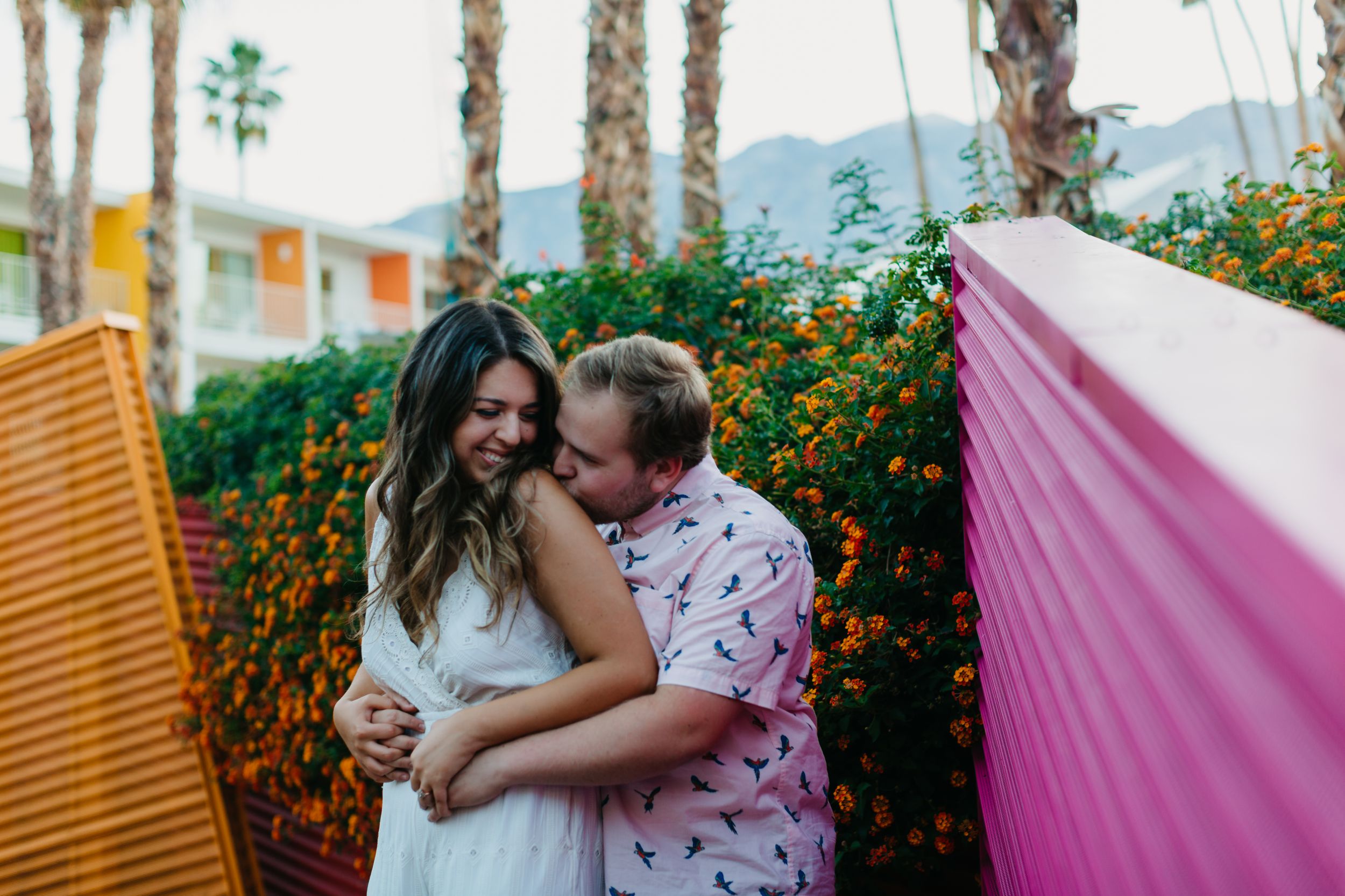 engaged couple at saguaro palm springs hotel