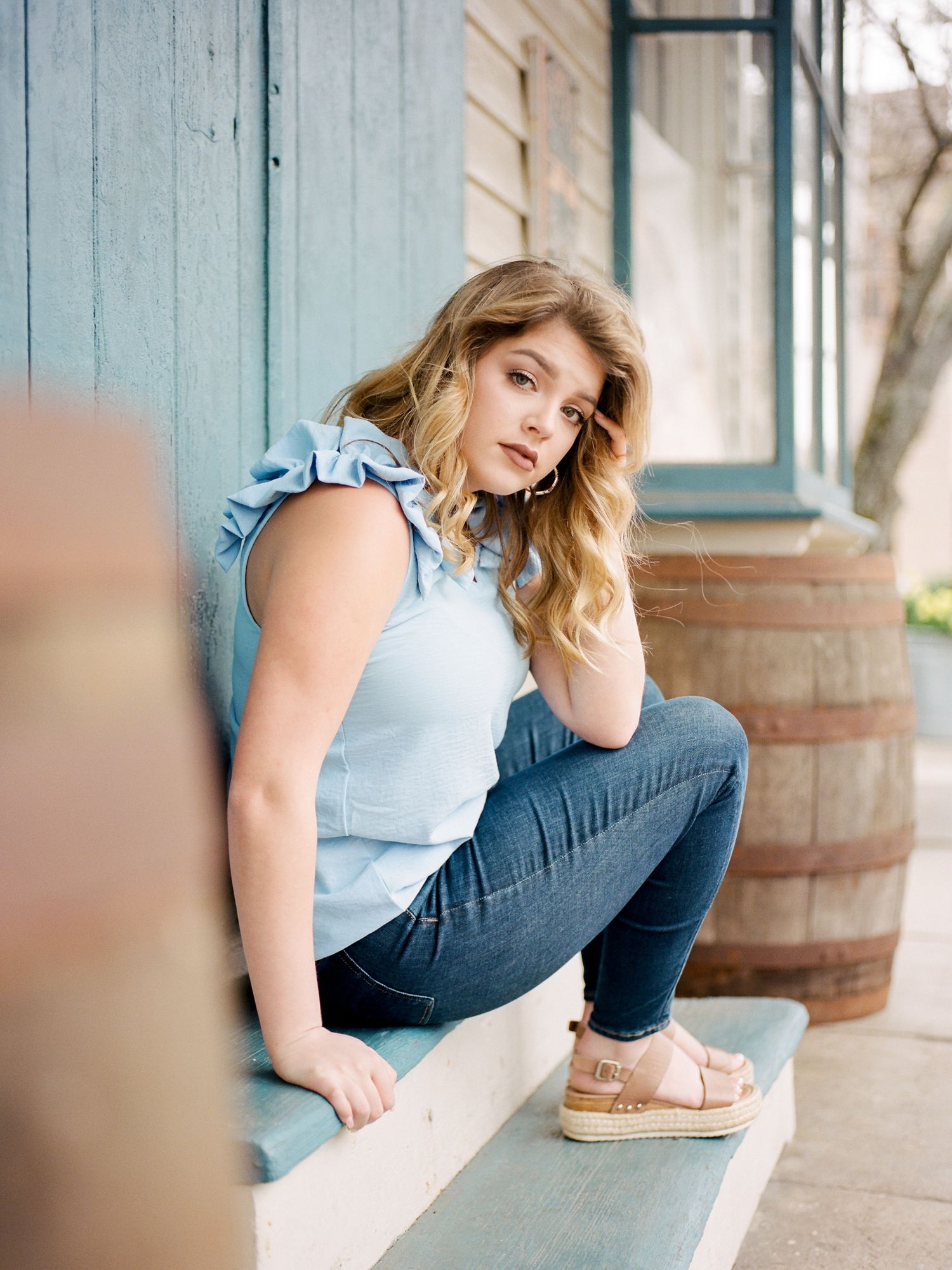 Louisiana senior portrait of female Franklinton High School student on streets of downtown Covington
