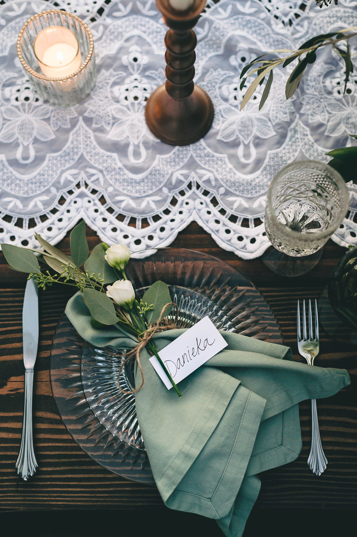 DIY decor with candles and colorful glass wear at this intimate backyard wedding in Santa Cruz