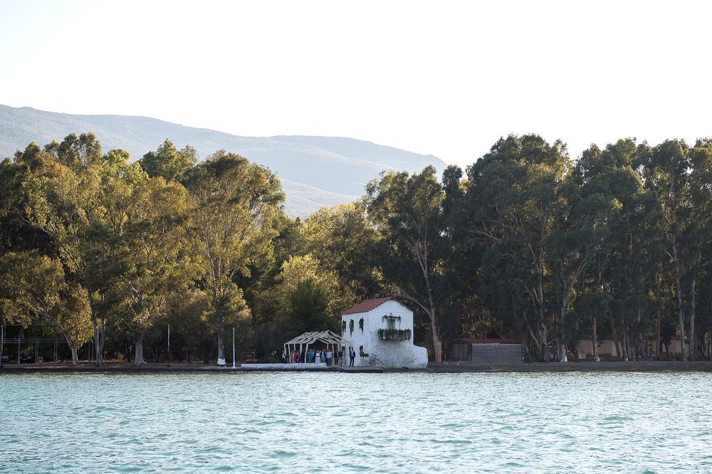 view of church in poros island by the sea among the forest