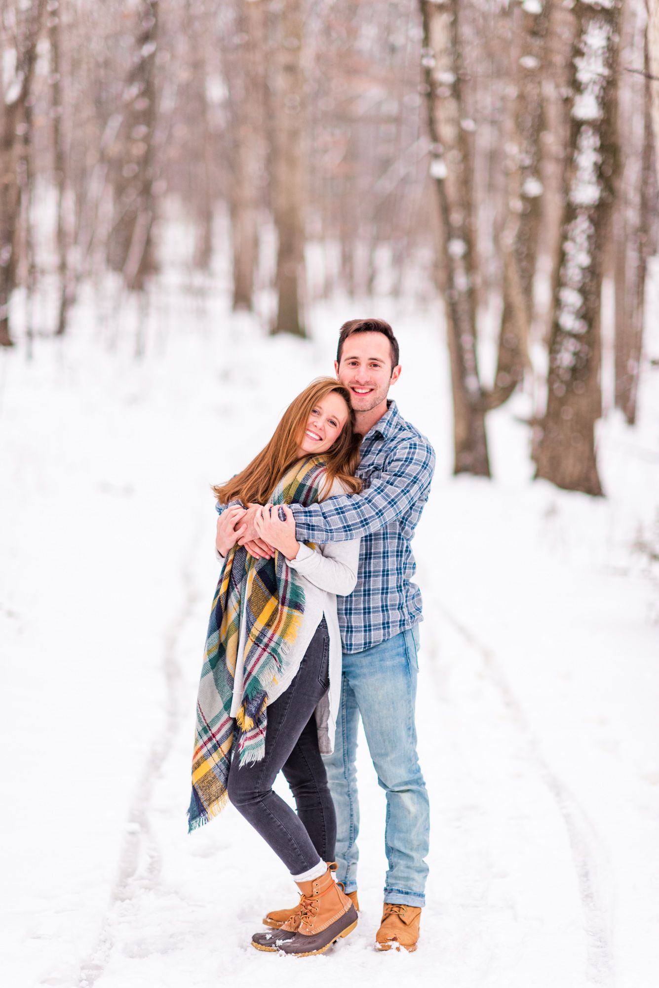 Winter and snow couple engagement in Harrisonburg Virginia