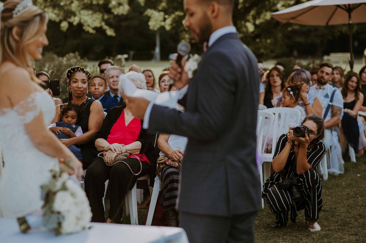 Raphaelle Granger in action during a summer intimate wedding ceremony
