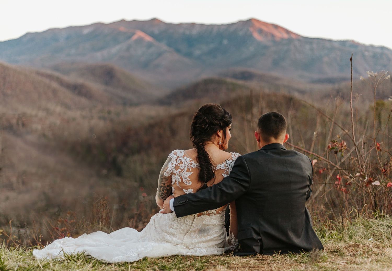A couple views the Great Smokey Mountains in Tennessee.