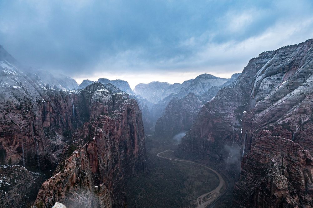 angels landing zion nat park during a rainstorm
