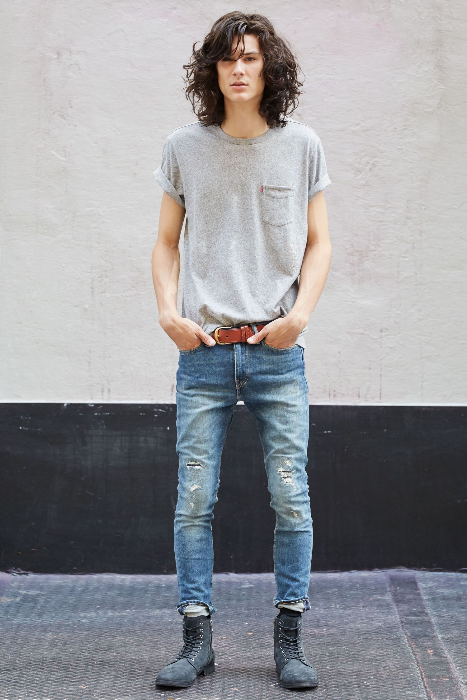 Model Ty Samatowic long dark hair Levi's 510 denim jeans Wilhelmina Models Levi's Denim Editorial Vulkan Magazine