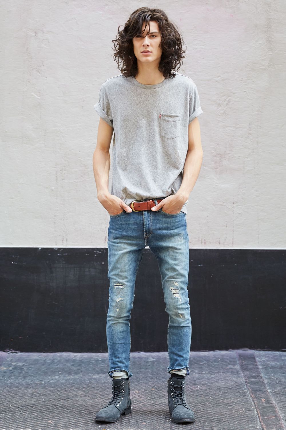 Model Ty Samatowic long dark hair Levi's 510 denim jeans Wilhelmina Models Levi's Denim Editorial Vulkan Magazine