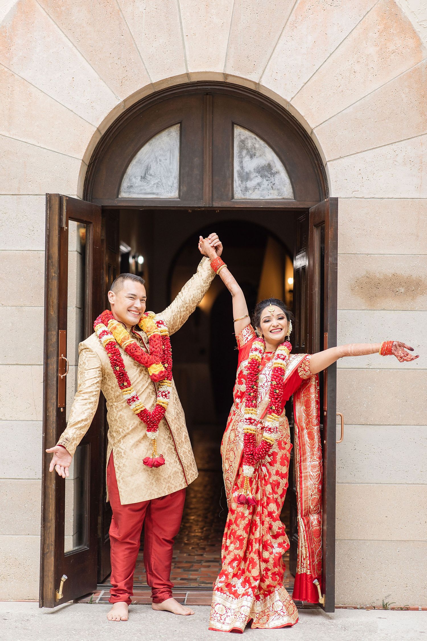 Couple having fun after Indian Wedding Ceremony at the Powel Crosley Estate