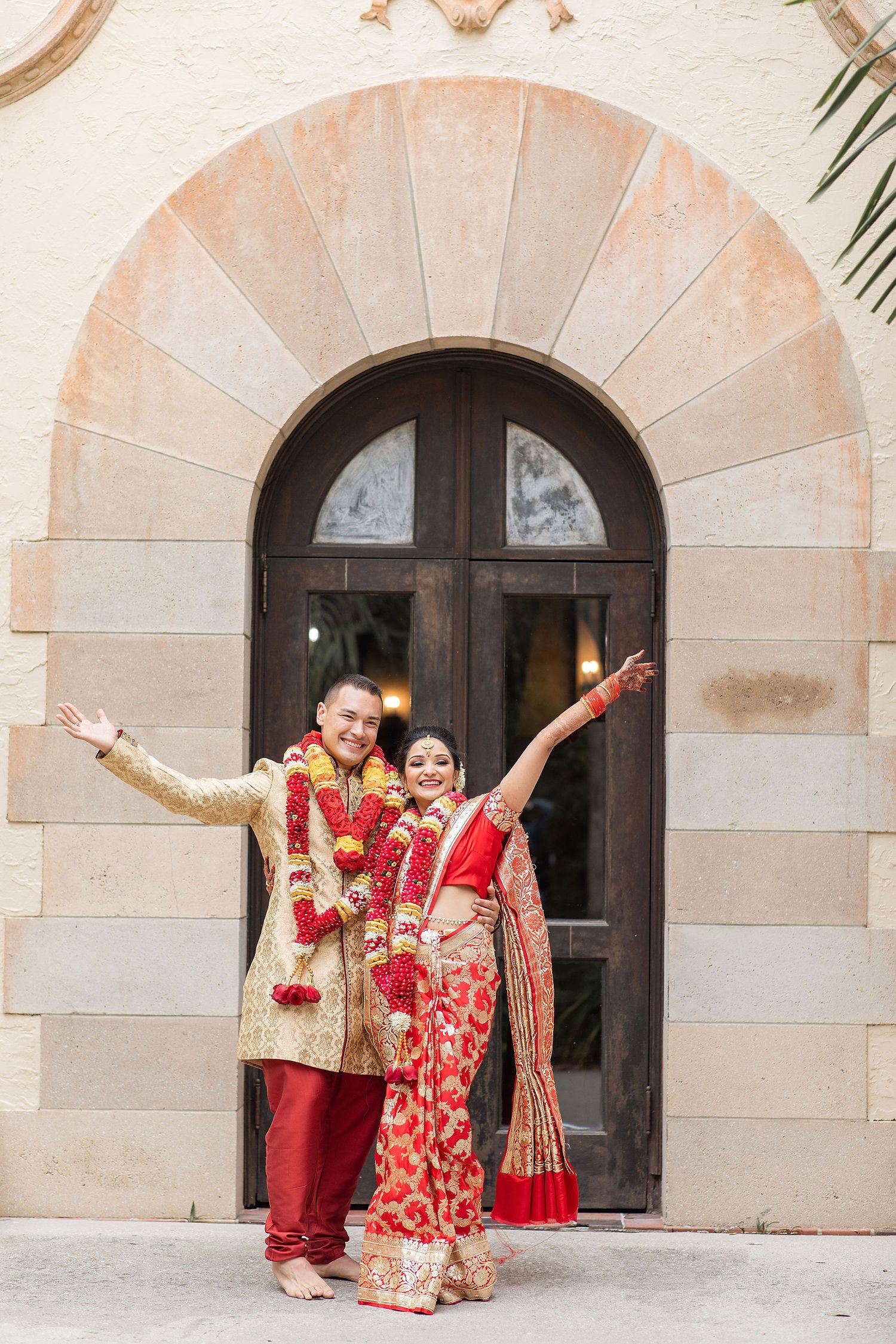 Couple having fun after Indian Wedding Ceremony at the Powel Crosley Estate