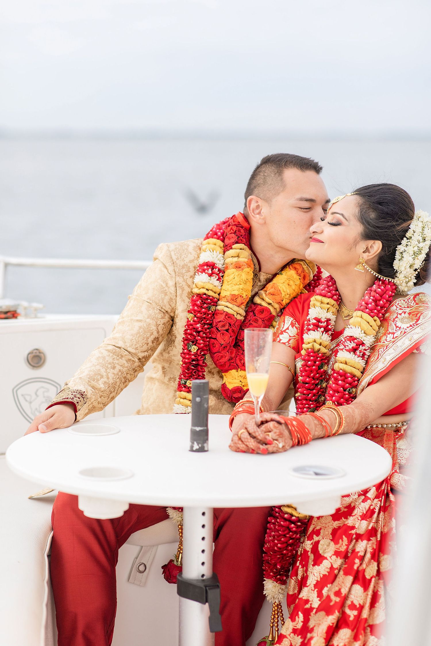 Couple having fun after Indian Wedding Ceremony at the Powel Crosley Estate