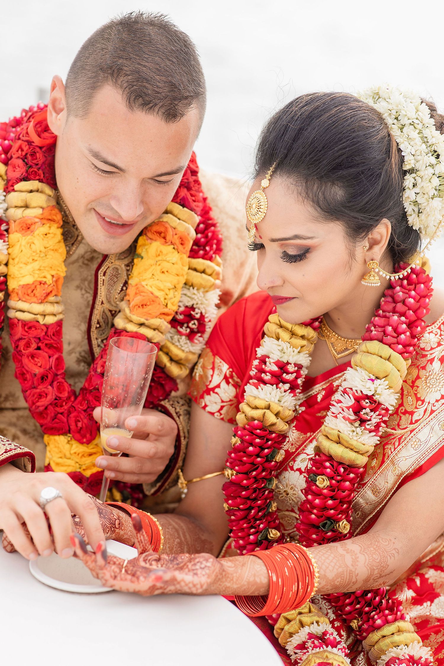 Couple having fun after Indian Wedding Ceremony at the Powel Crosley Estate
