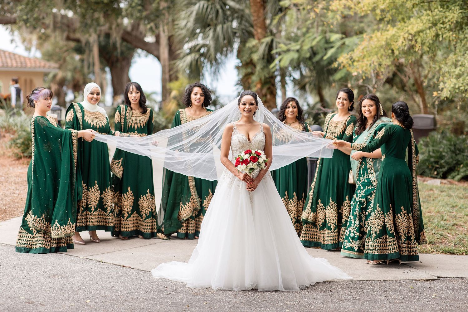 Indian Bride with the bridesmaids at the Powel Crosley Estate