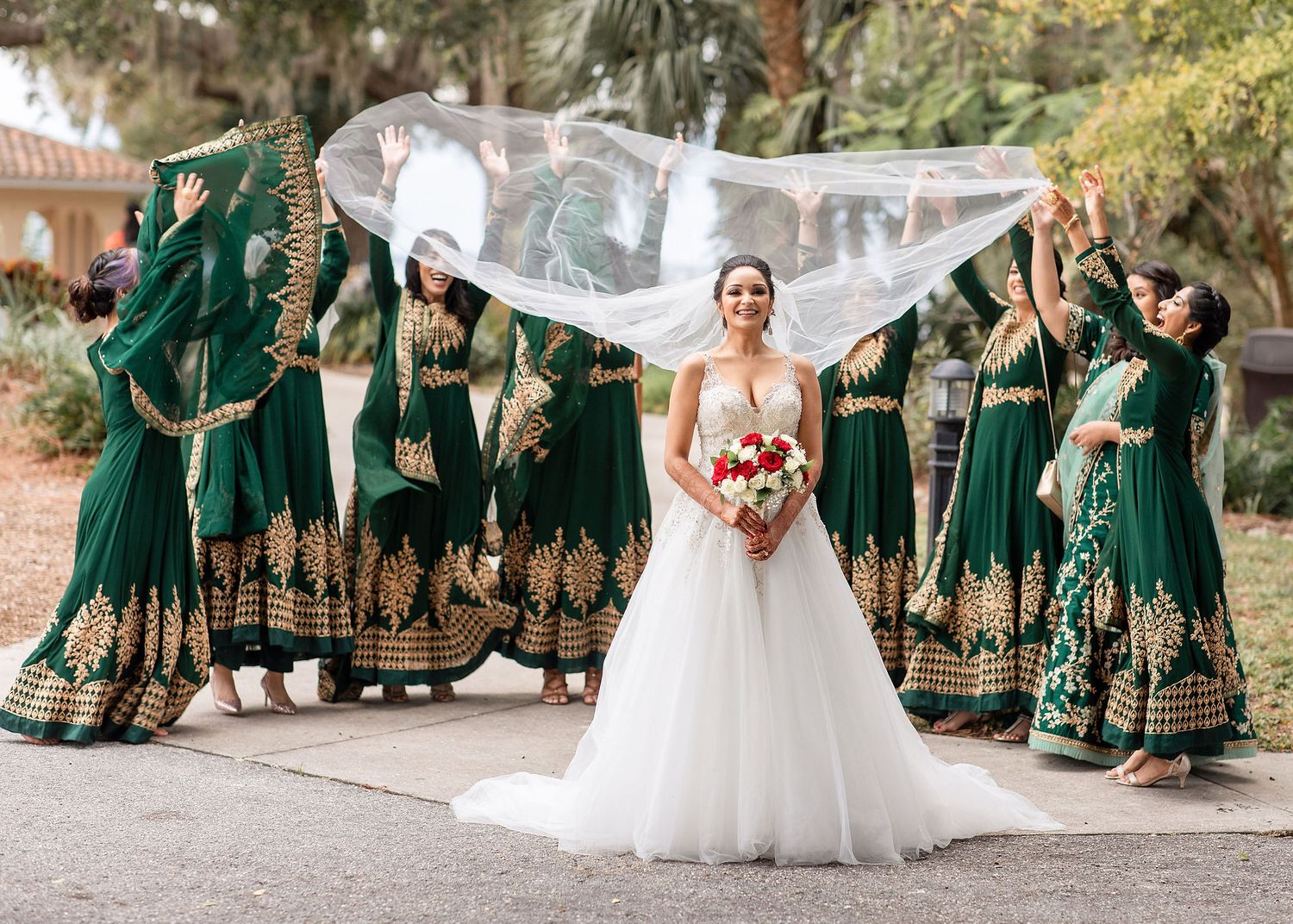 Indian Bride with the bridesmaids at the Powel Crosley Estate