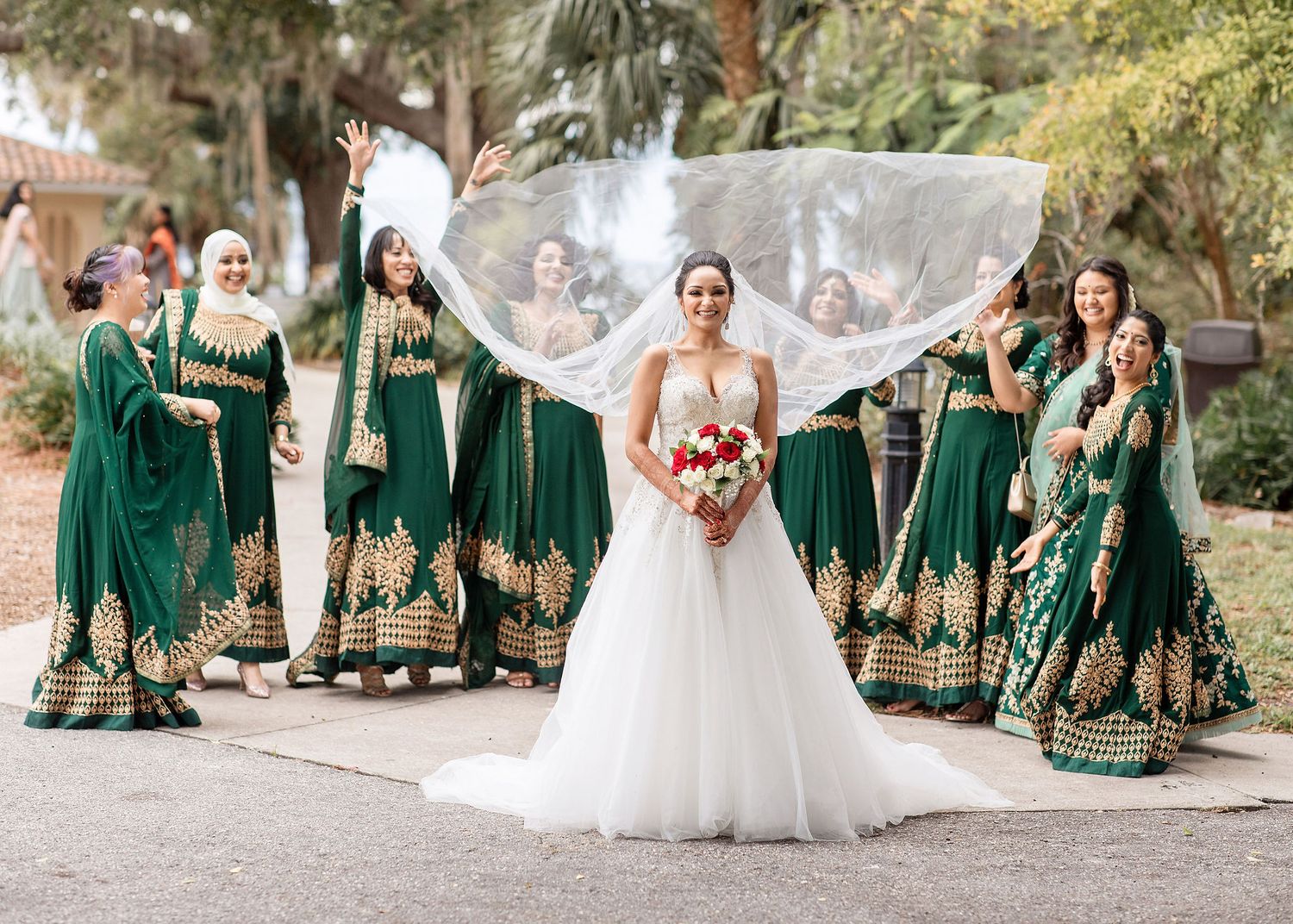 Indian Bride with the bridesmaids at the Powel Crosley Estate