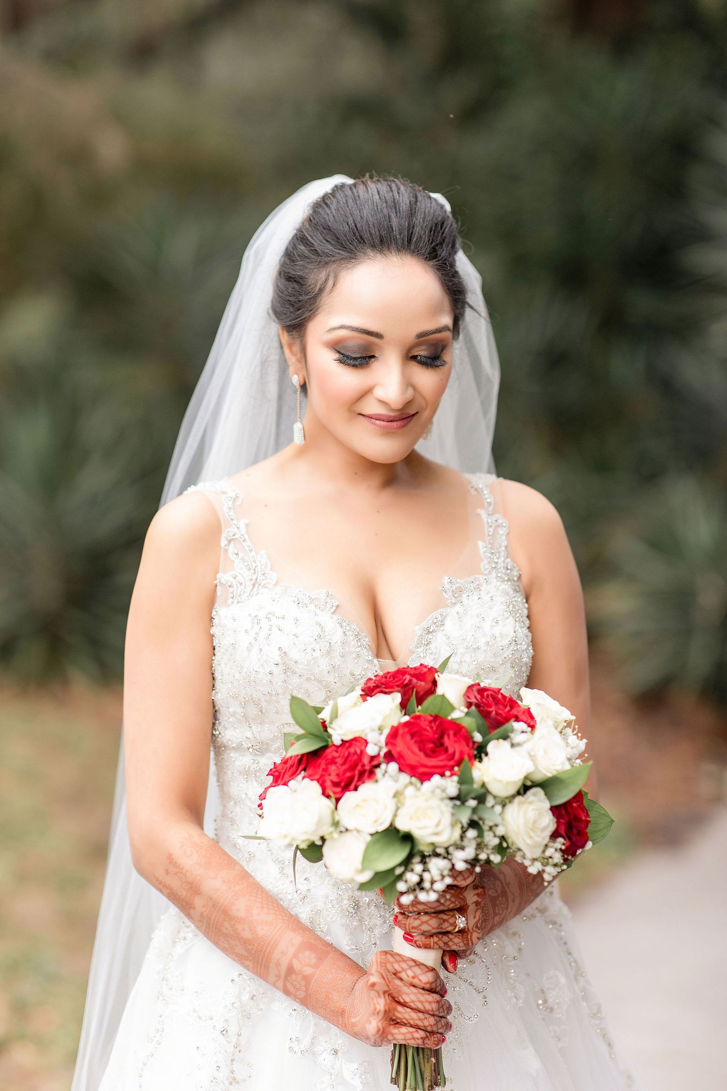 Indian Bride in a white dress at the Powel Crosley Estate