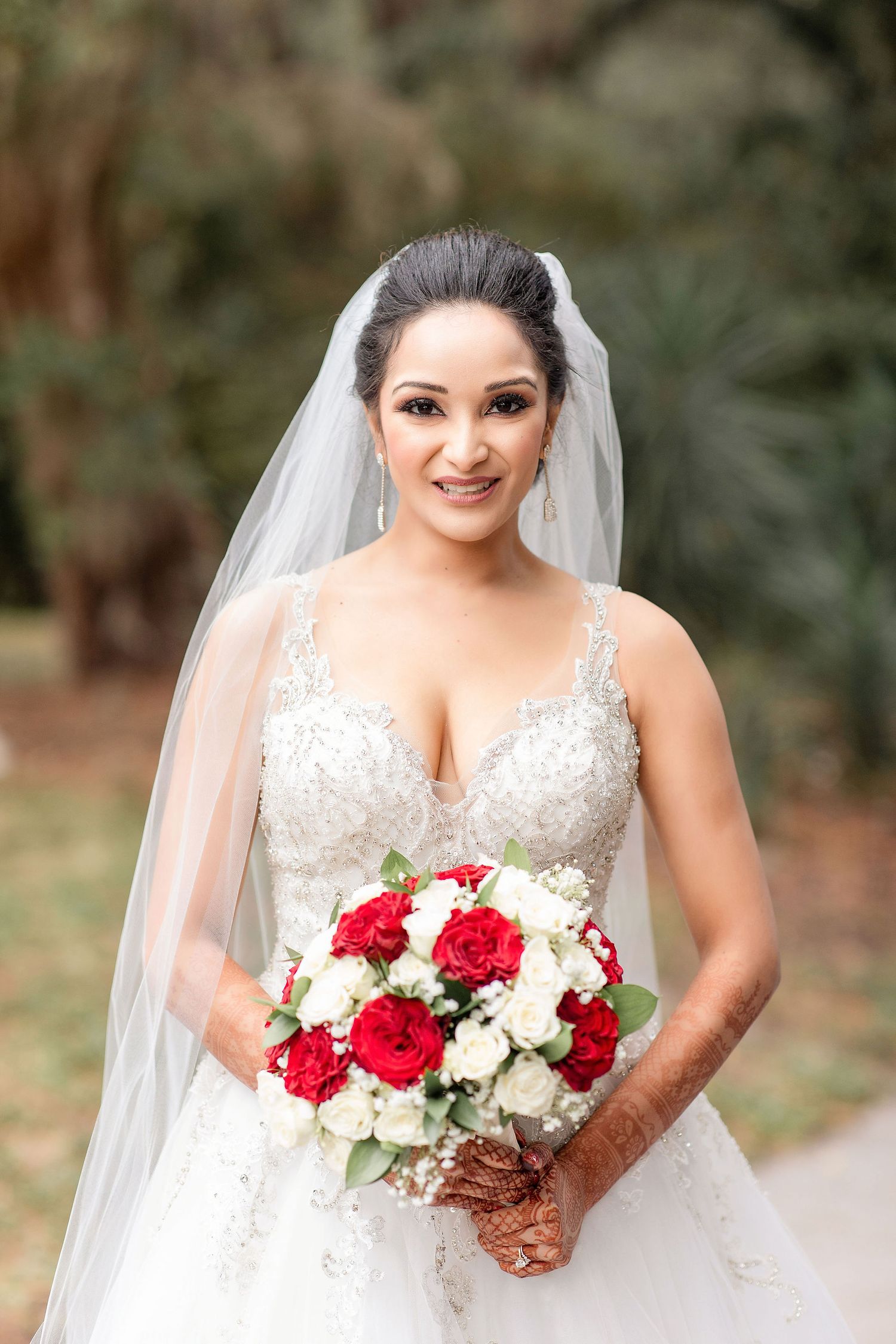 Indian Bride in a white dress at the Powel Crosley Estate
