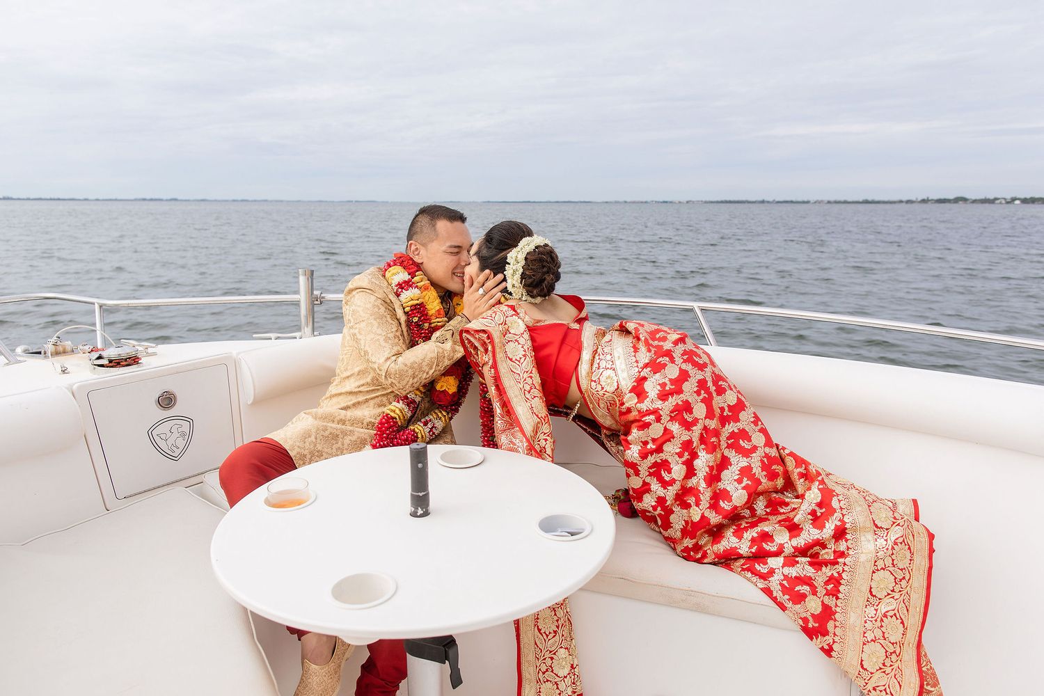 Couple having fun after Indian Wedding Ceremony at the Powel Crosley Estate